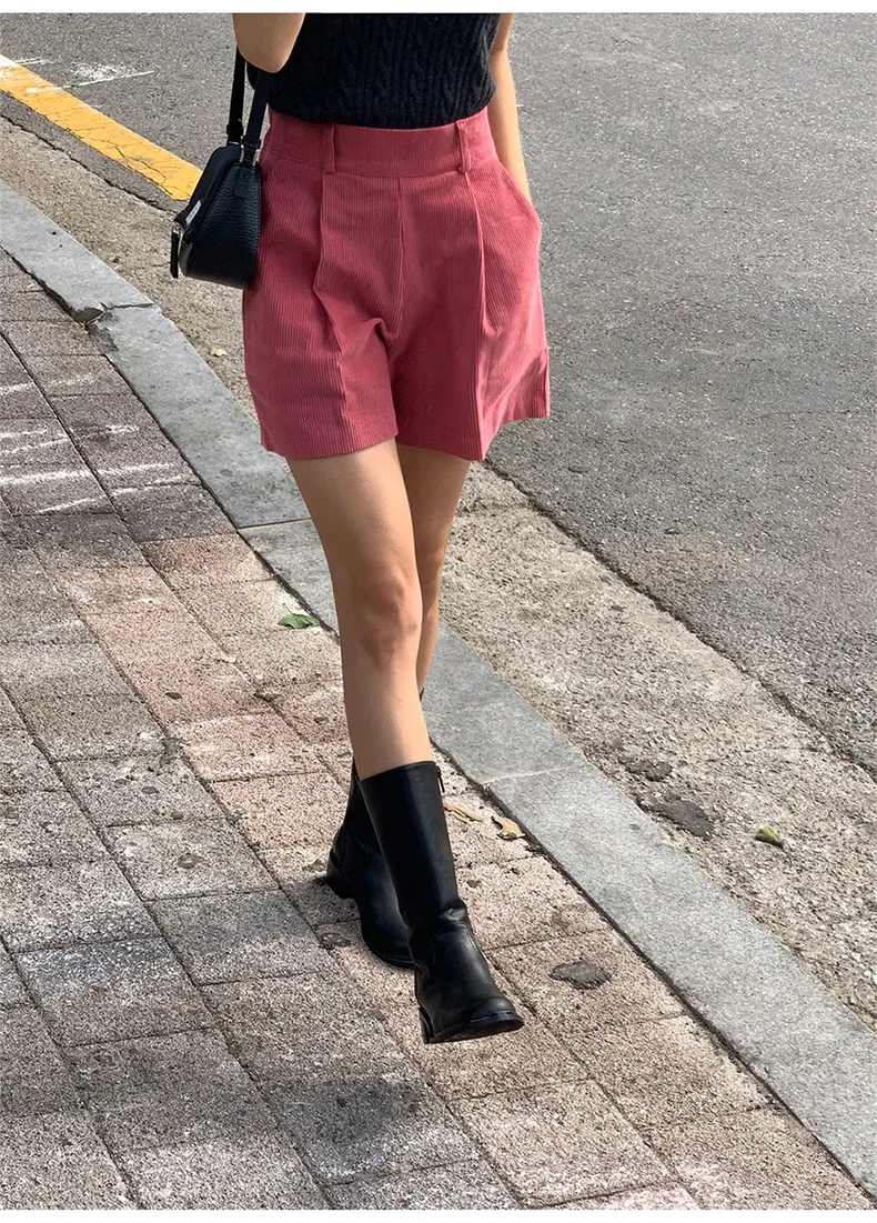 97% Cotton Corduroy High Waisted Shorts Soft Chic Elegant Womens Shorts All Match Sweatshorts Femme