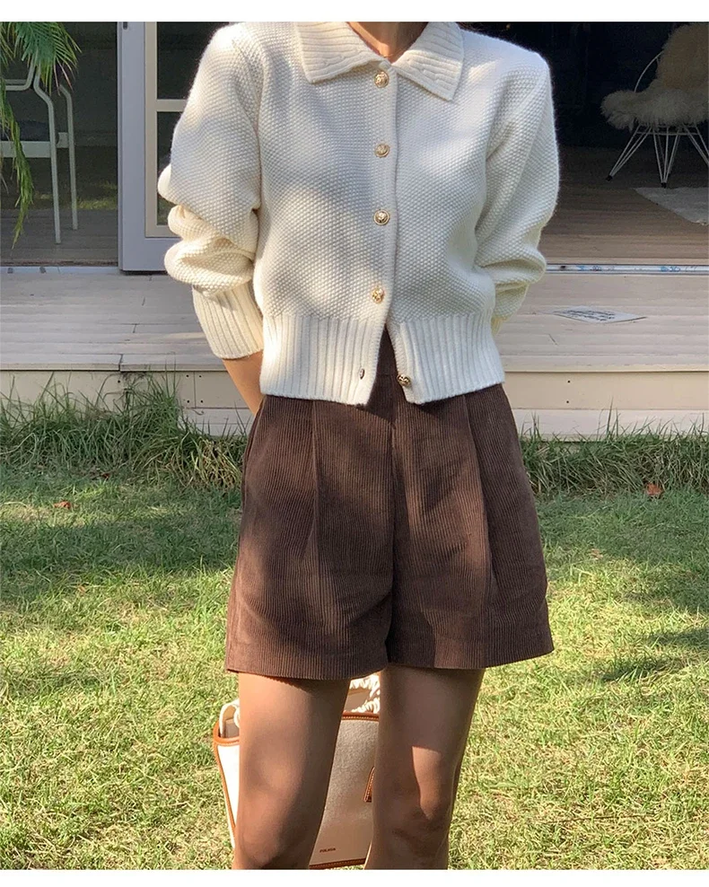 97% Cotton Corduroy High Waisted Shorts Soft Chic Elegant Womens Shorts All Match Sweatshorts Femme