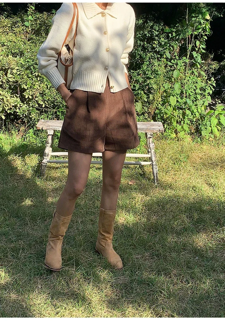 97% Cotton Corduroy High Waisted Shorts Soft Chic Elegant Womens Shorts All Match Sweatshorts Femme
