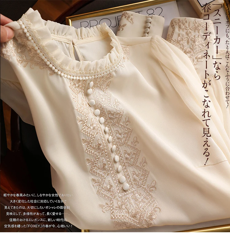 New Spring embroidery shirts for ladies Fashion chiffon sleeve Women's blouses blusa mujer