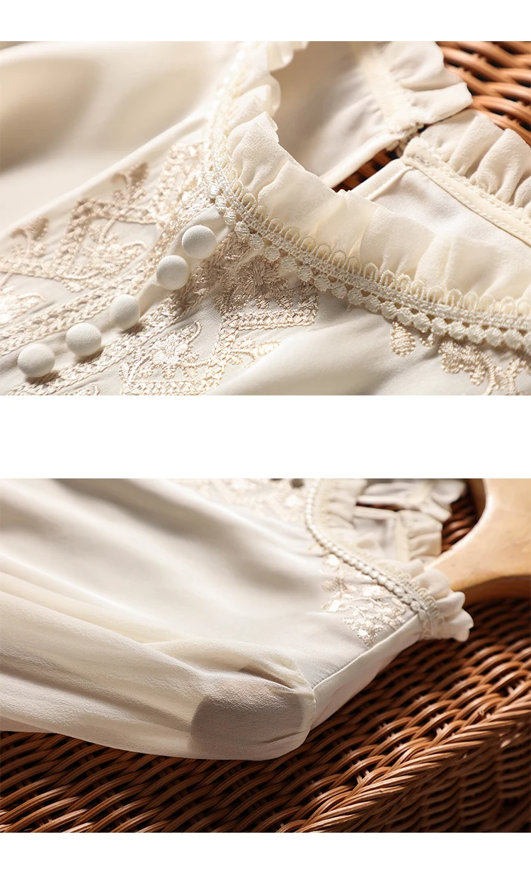 New Spring embroidery shirts for ladies Fashion chiffon sleeve Women's blouses blusa mujer