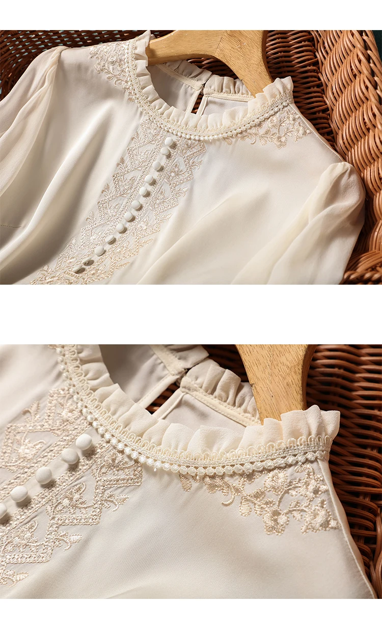 New Spring embroidery shirts for ladies Fashion chiffon sleeve Women's blouses blusa mujer