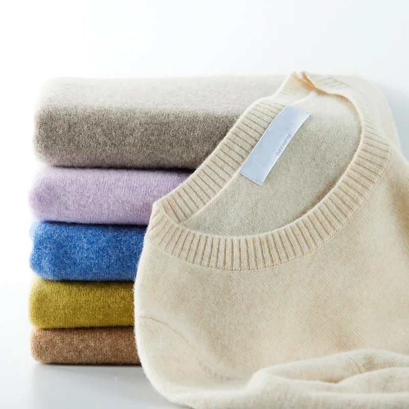 Knitwears Wool Sweaters 100% Merino Wool Knitted Cashmere Sweater Women Spring O-Neck Knit Pullovers Jumpers Clothing Top Female