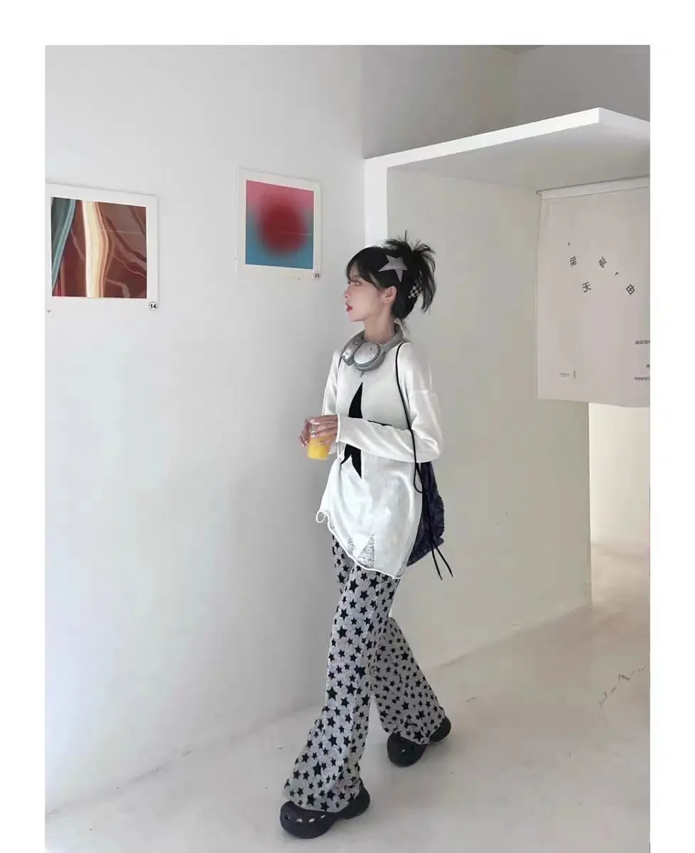 American Retro Flared Pants Women Summer High Waist Thin Full-Length High Street Hip-hop Casual Y2k Trousers Streetwear Female