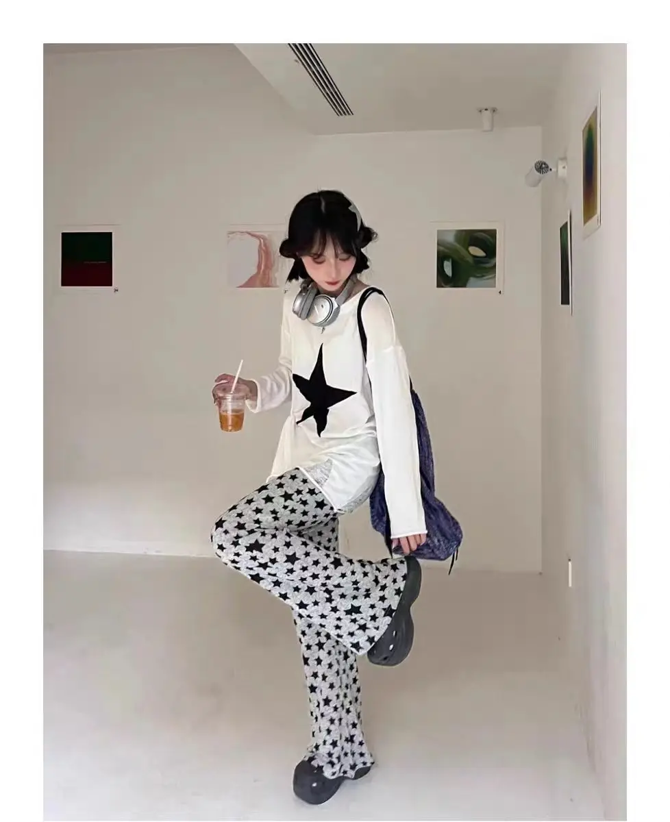 American Retro Flared Pants Women Summer High Waist Thin Full-Length High Street Hip-hop Casual Y2k Trousers Streetwear Female