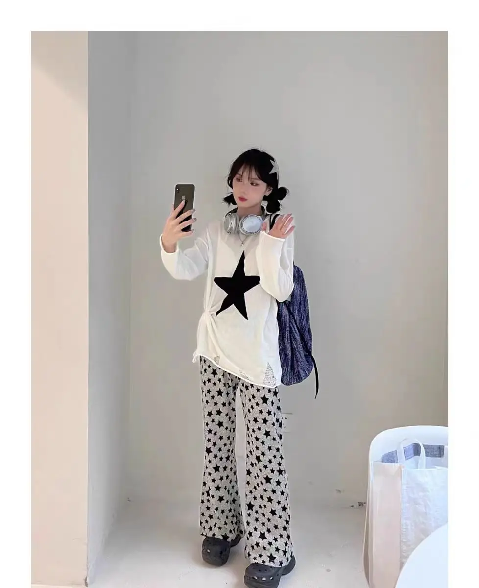 American Retro Flared Pants Women Summer High Waist Thin Full-Length High Street Hip-hop Casual Y2k Trousers Streetwear Female