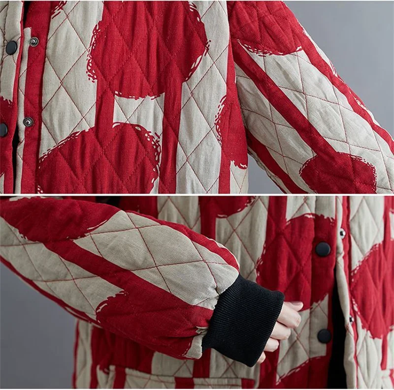Ethnic Style Cotton Coat for Women in 2023 Winter New Loose Westernized Light Thin Cotton Jacket Artistic Retro Mid Length Coat