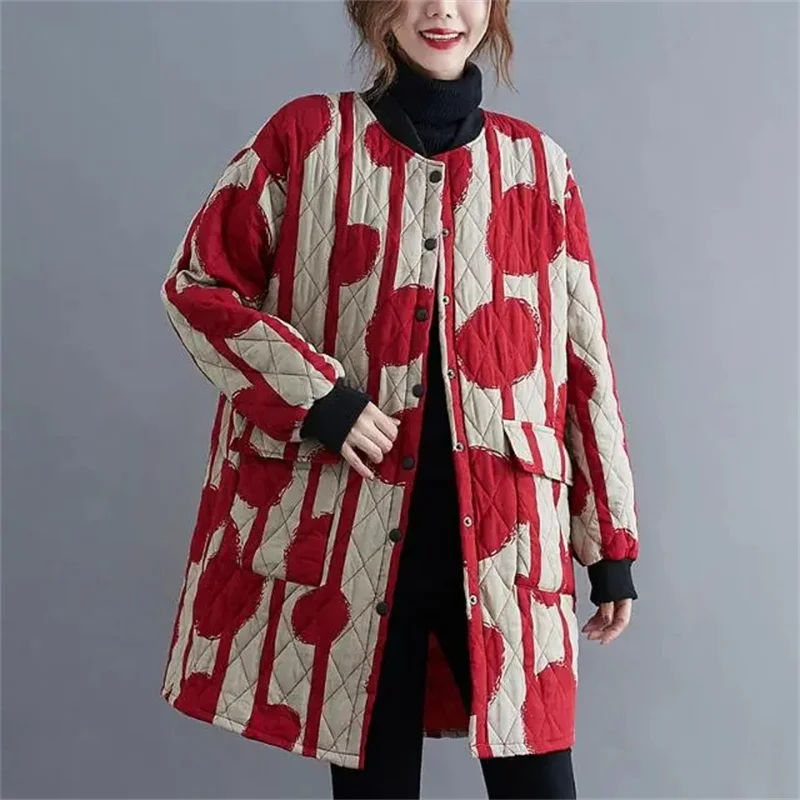 Ethnic Style Cotton Coat for Women in 2023 Winter New Loose Westernized Light Thin Cotton Jacket Artistic Retro Mid Length Coat