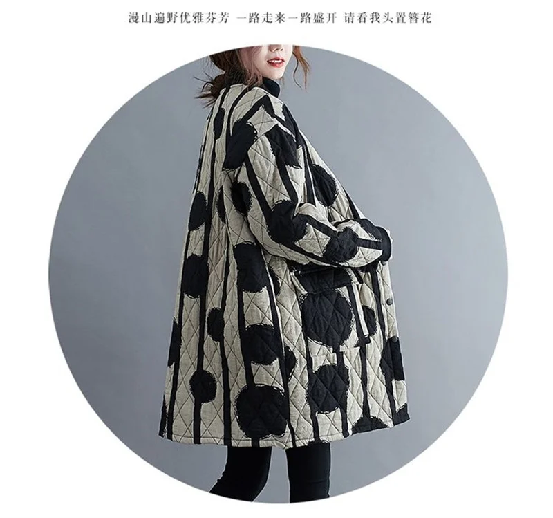 Ethnic Style Cotton Coat for Women in 2023 Winter New Loose Westernized Light Thin Cotton Jacket Artistic Retro Mid Length Coat