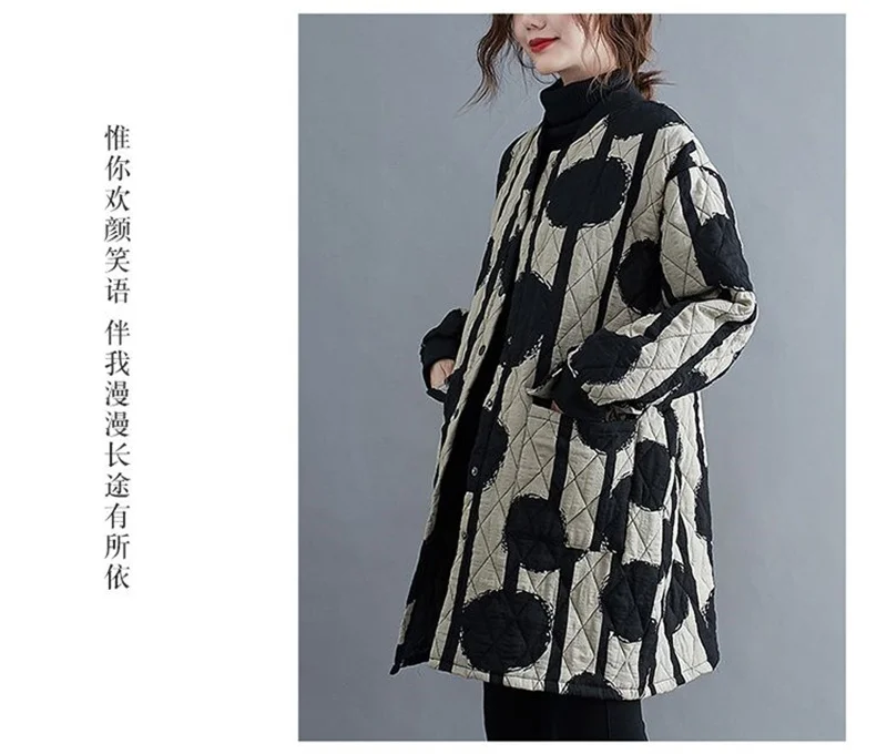 Ethnic Style Cotton Coat for Women in 2023 Winter New Loose Westernized Light Thin Cotton Jacket Artistic Retro Mid Length Coat