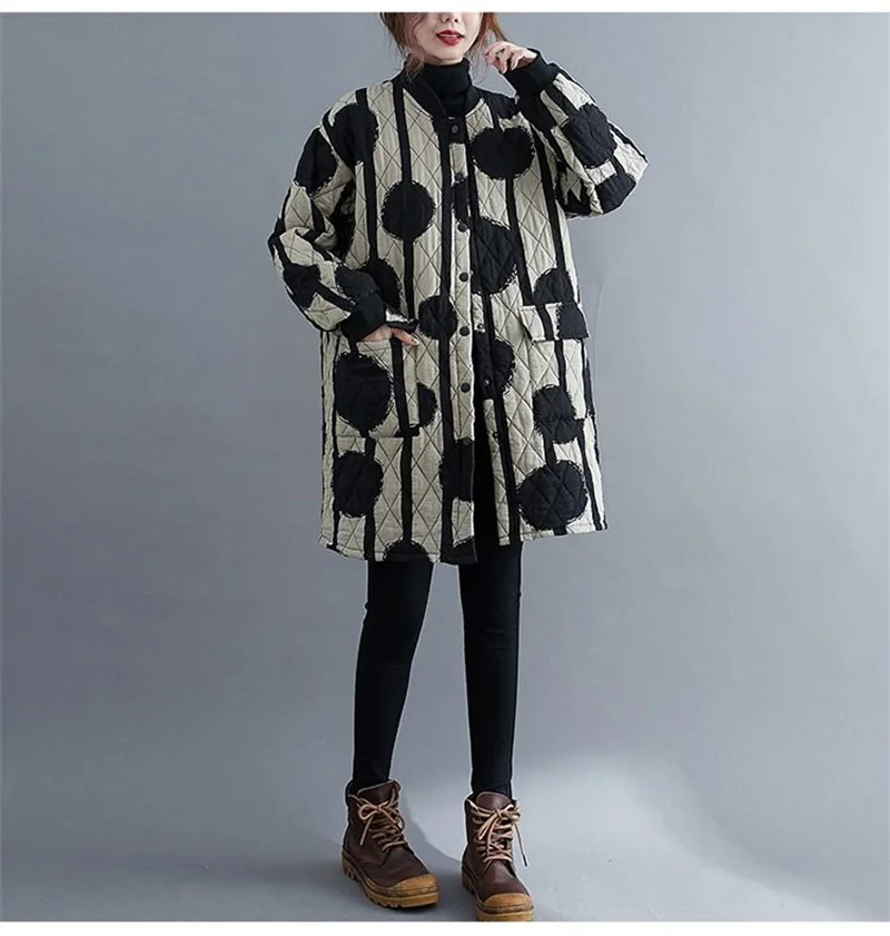 Ethnic Style Cotton Coat for Women in 2023 Winter New Loose Westernized Light Thin Cotton Jacket Artistic Retro Mid Length Coat