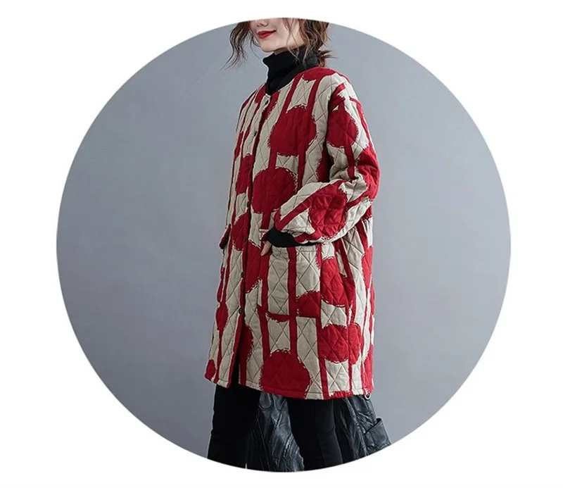 Ethnic Style Cotton Coat for Women in 2023 Winter New Loose Westernized Light Thin Cotton Jacket Artistic Retro Mid Length Coat