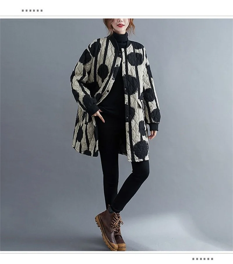 Ethnic Style Cotton Coat for Women in 2023 Winter New Loose Westernized Light Thin Cotton Jacket Artistic Retro Mid Length Coat