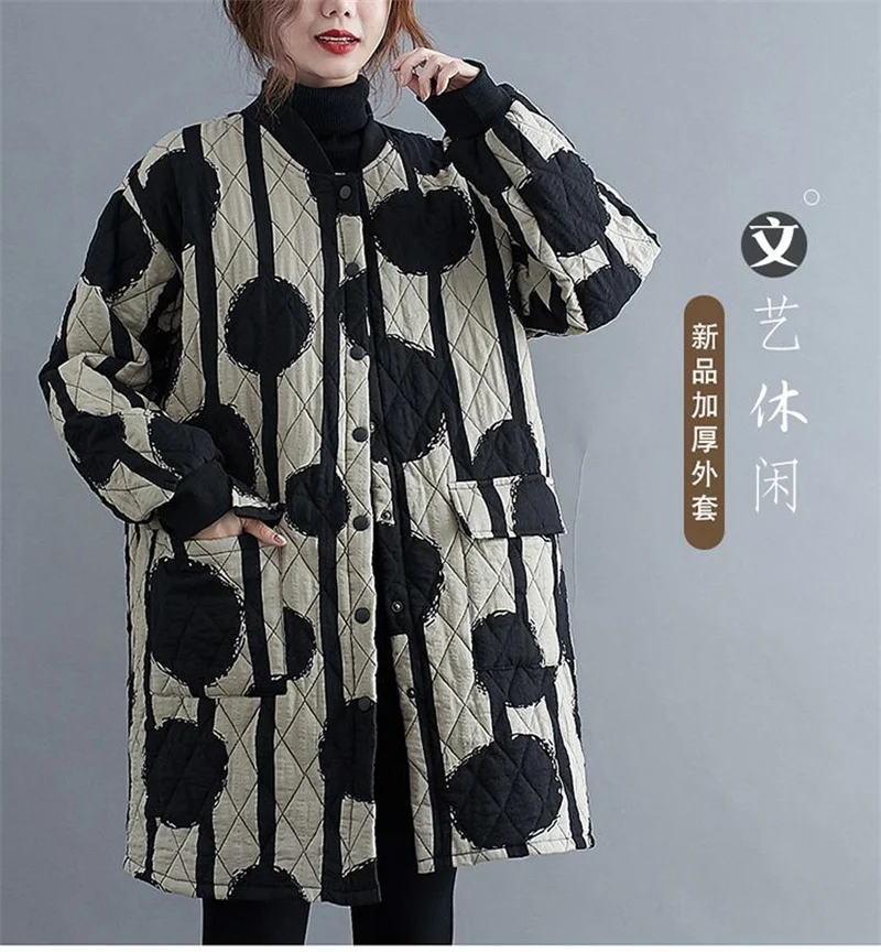 Ethnic Style Cotton Coat for Women in 2023 Winter New Loose Westernized Light Thin Cotton Jacket Artistic Retro Mid Length Coat
