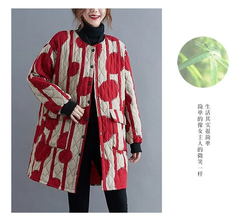Ethnic Style Cotton Coat for Women in 2023 Winter New Loose Westernized Light Thin Cotton Jacket Artistic Retro Mid Length Coat