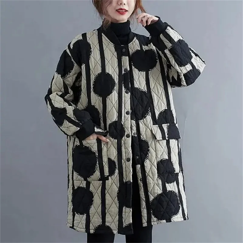 Ethnic Style Cotton Coat for Women in 2023 Winter New Loose Westernized Light Thin Cotton Jacket Artistic Retro Mid Length Coat