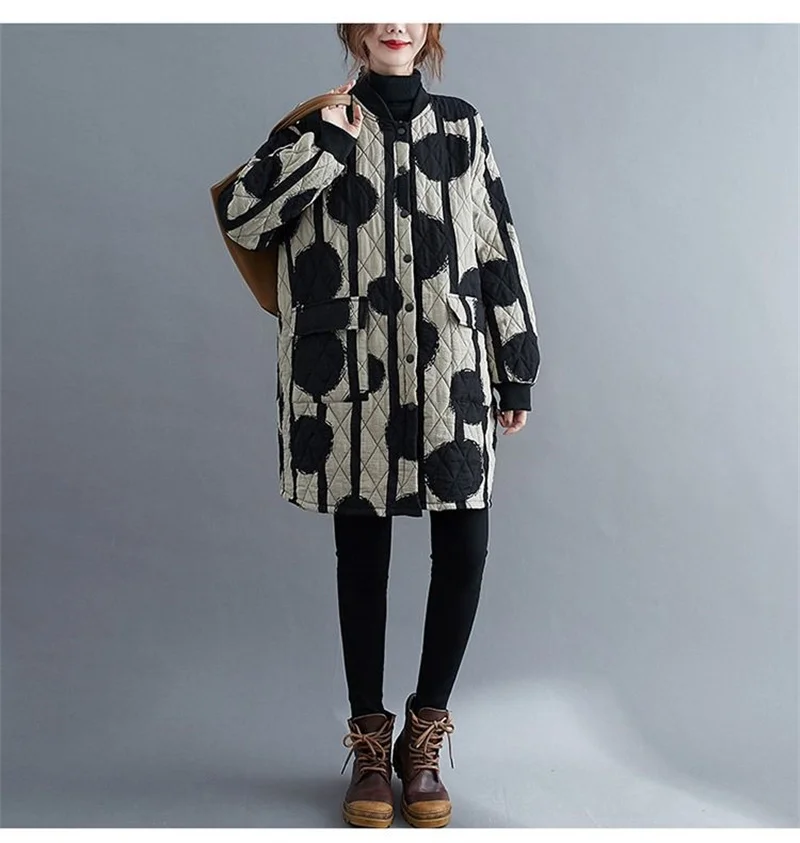 Ethnic Style Cotton Coat for Women in 2023 Winter New Loose Westernized Light Thin Cotton Jacket Artistic Retro Mid Length Coat