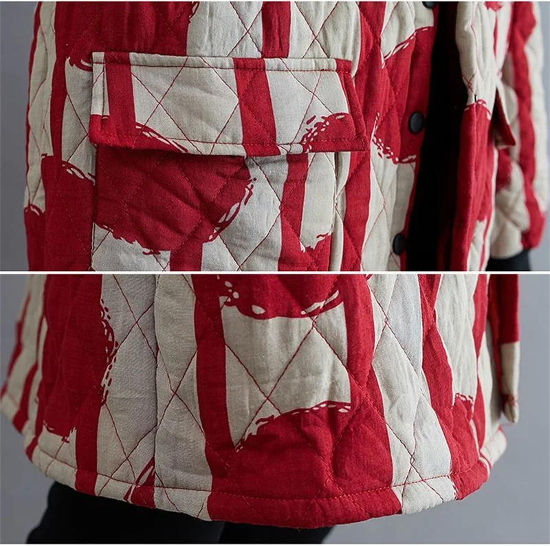 Ethnic Style Cotton Coat for Women in 2023 Winter New Loose Westernized Light Thin Cotton Jacket Artistic Retro Mid Length Coat
