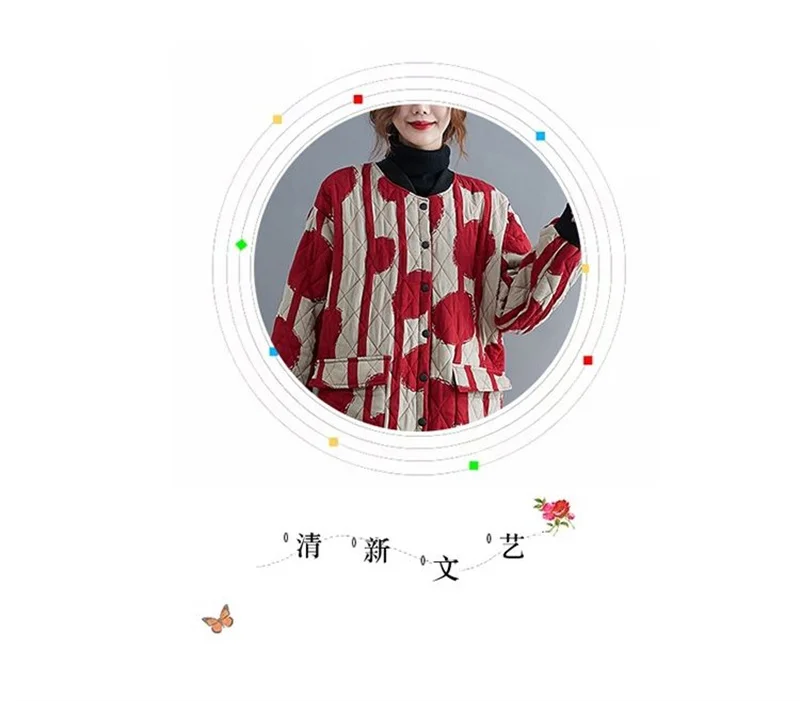 Ethnic Style Cotton Coat for Women in 2023 Winter New Loose Westernized Light Thin Cotton Jacket Artistic Retro Mid Length Coat