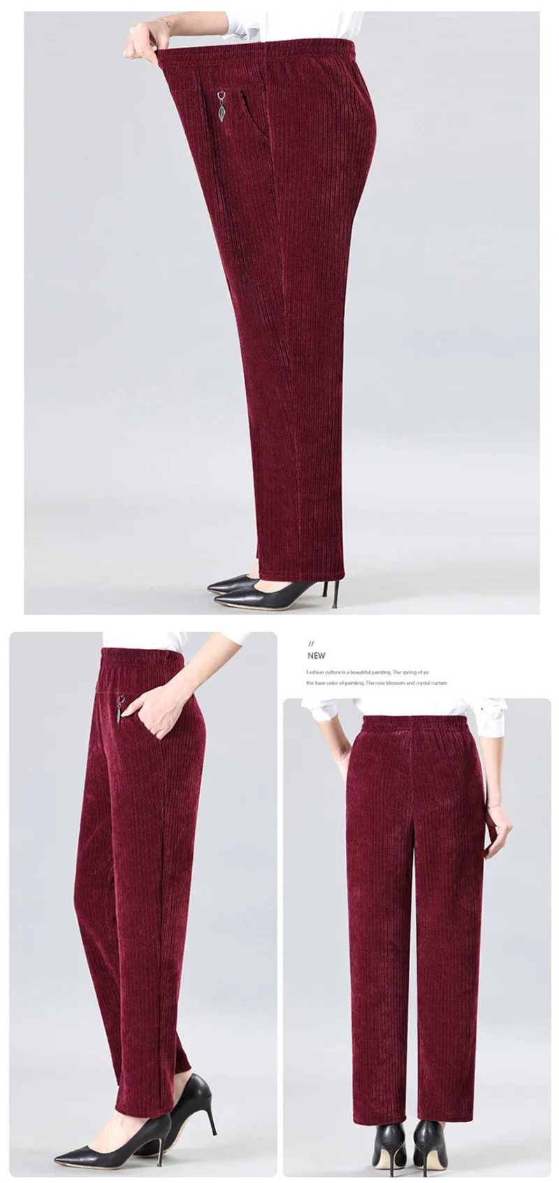 Oversize XL-8XL Corduroy Pants Middle-age Women Fleece Thicken Straight Pants Loose Warm Casual Trousers Mother Autumn Winter
