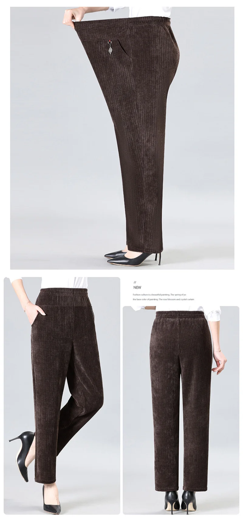 Oversize XL-8XL Corduroy Pants Middle-age Women Fleece Thicken Straight Pants Loose Warm Casual Trousers Mother Autumn Winter