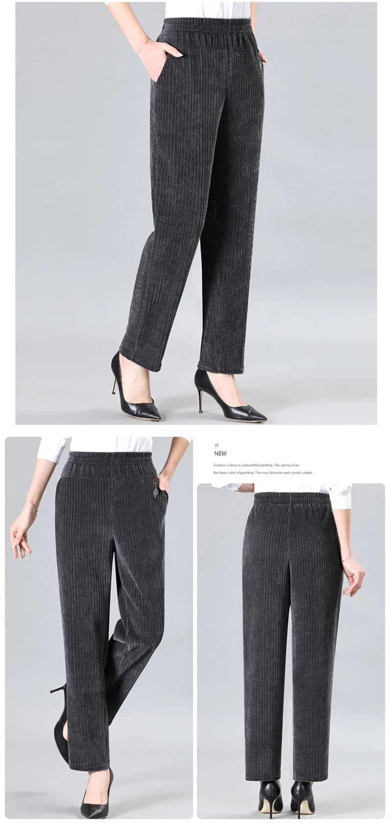 Oversize XL-8XL Corduroy Pants Middle-age Women Fleece Thicken Straight Pants Loose Warm Casual Trousers Mother Autumn Winter