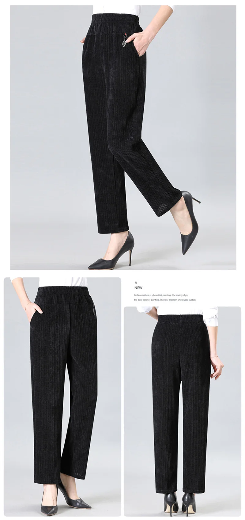 Oversize XL-8XL Corduroy Pants Middle-age Women Fleece Thicken Straight Pants Loose Warm Casual Trousers Mother Autumn Winter