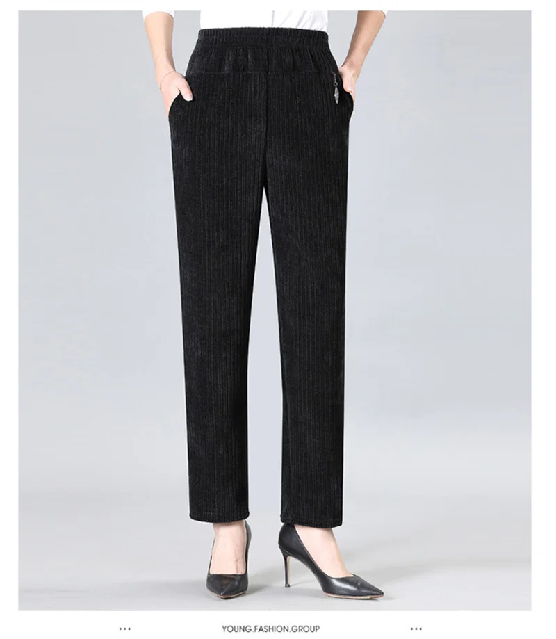 Oversize XL-8XL Corduroy Pants Middle-age Women Fleece Thicken Straight Pants Loose Warm Casual Trousers Mother Autumn Winter