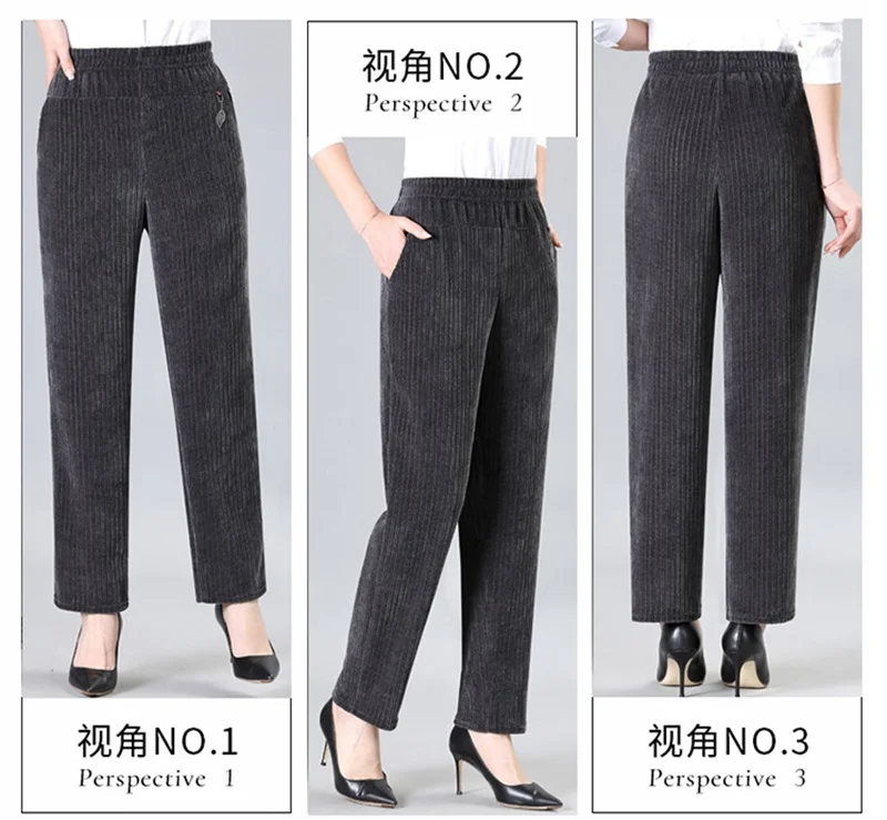 Oversize XL-8XL Corduroy Pants Middle-age Women Fleece Thicken Straight Pants Loose Warm Casual Trousers Mother Autumn Winter