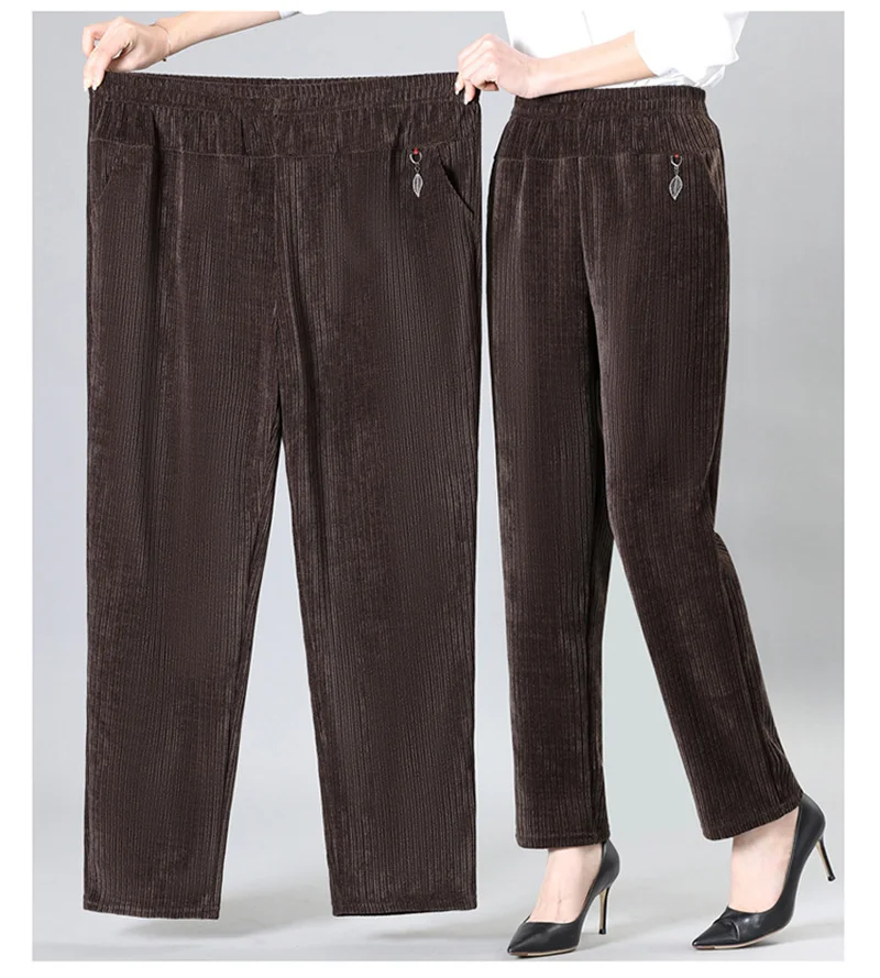 Oversize XL-8XL Corduroy Pants Middle-age Women Fleece Thicken Straight Pants Loose Warm Casual Trousers Mother Autumn Winter