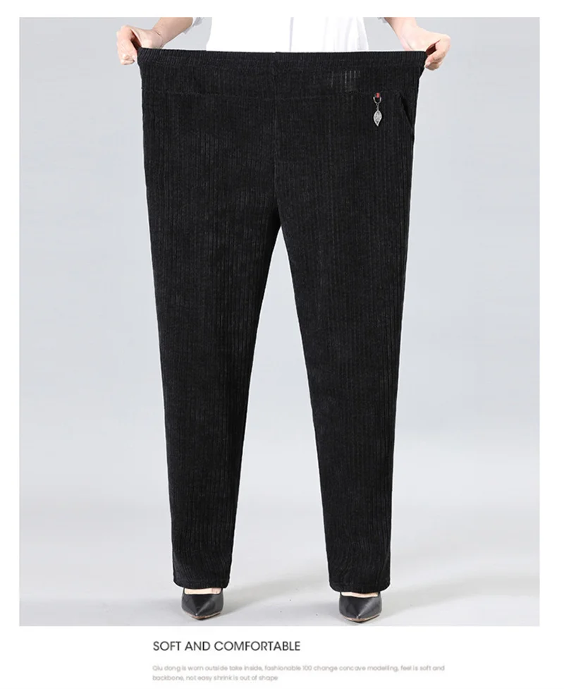Oversize XL-8XL Corduroy Pants Middle-age Women Fleece Thicken Straight Pants Loose Warm Casual Trousers Mother Autumn Winter