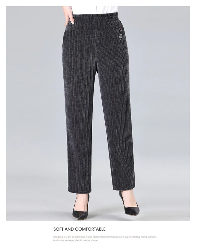 Oversize XL-8XL Corduroy Pants Middle-age Women Fleece Thicken Straight Pants Loose Warm Casual Trousers Mother Autumn Winter