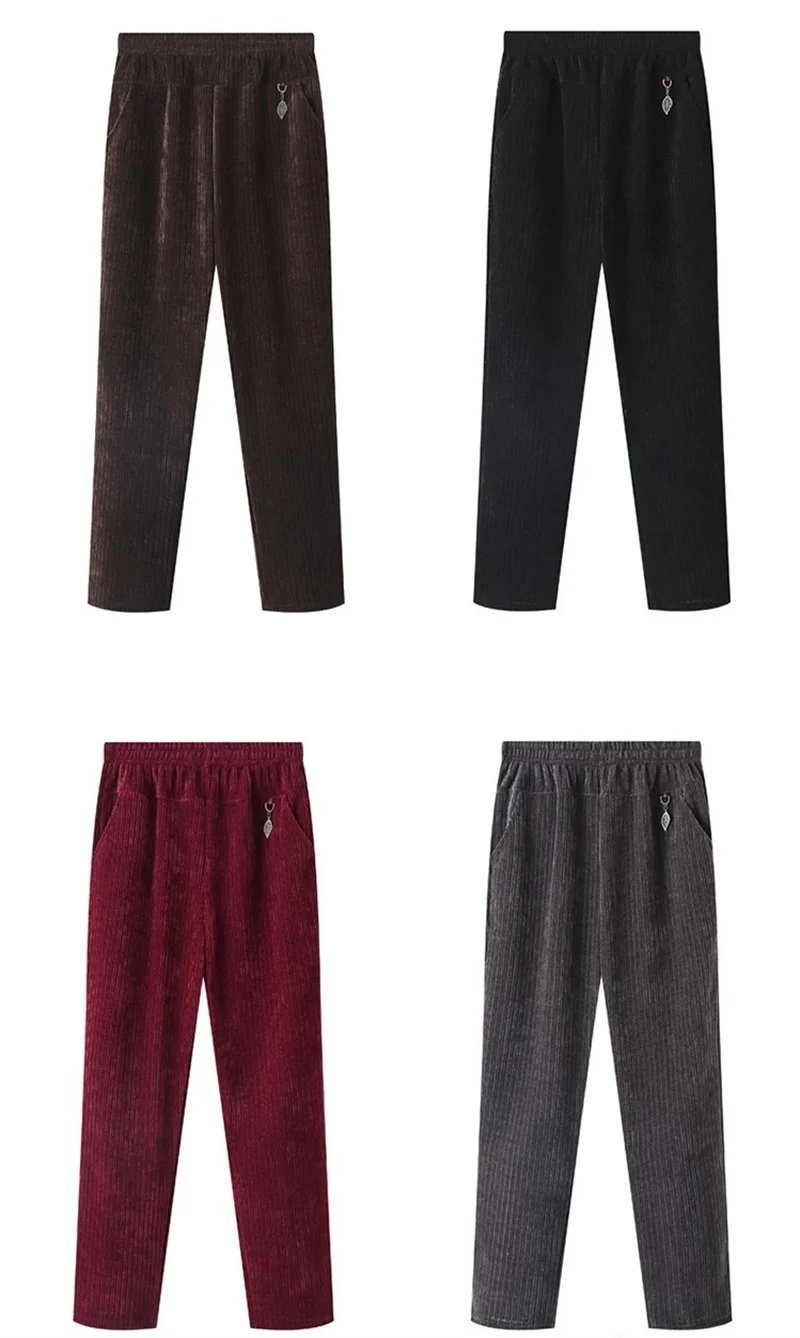 Oversize XL-8XL Corduroy Pants Middle-age Women Fleece Thicken Straight Pants Loose Warm Casual Trousers Mother Autumn Winter