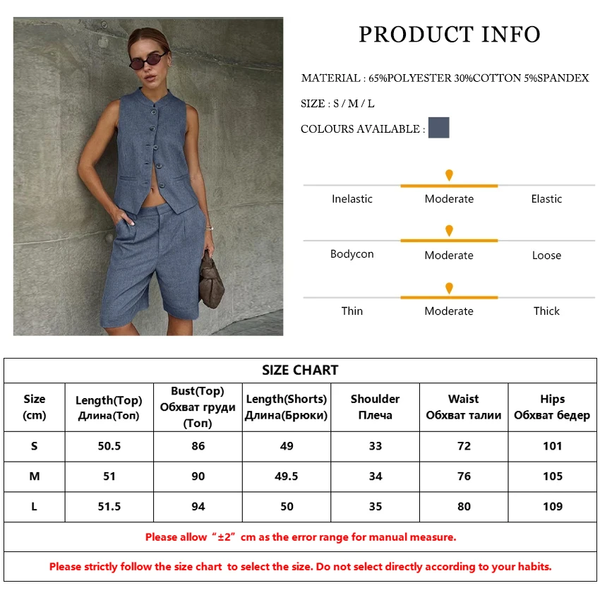 Clacive Summer Slim Blue Office 2 Piece Sets Women Outfit 2024 Elegant Sleeveless Tank Top With Low Waist Shorts Set Female