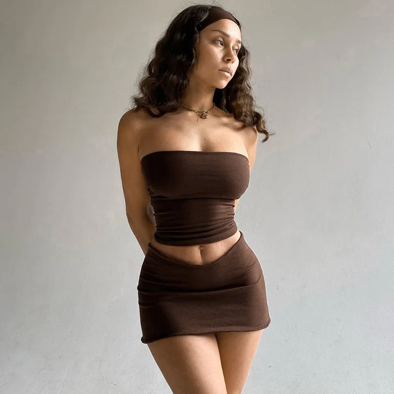 Hugcitar-Top Corto De Tubo Con Pliegues Sin Mangas Conjunto De 2 Piezas A Juego Ropa De Calle De Moda De Verano Ropa De Playa