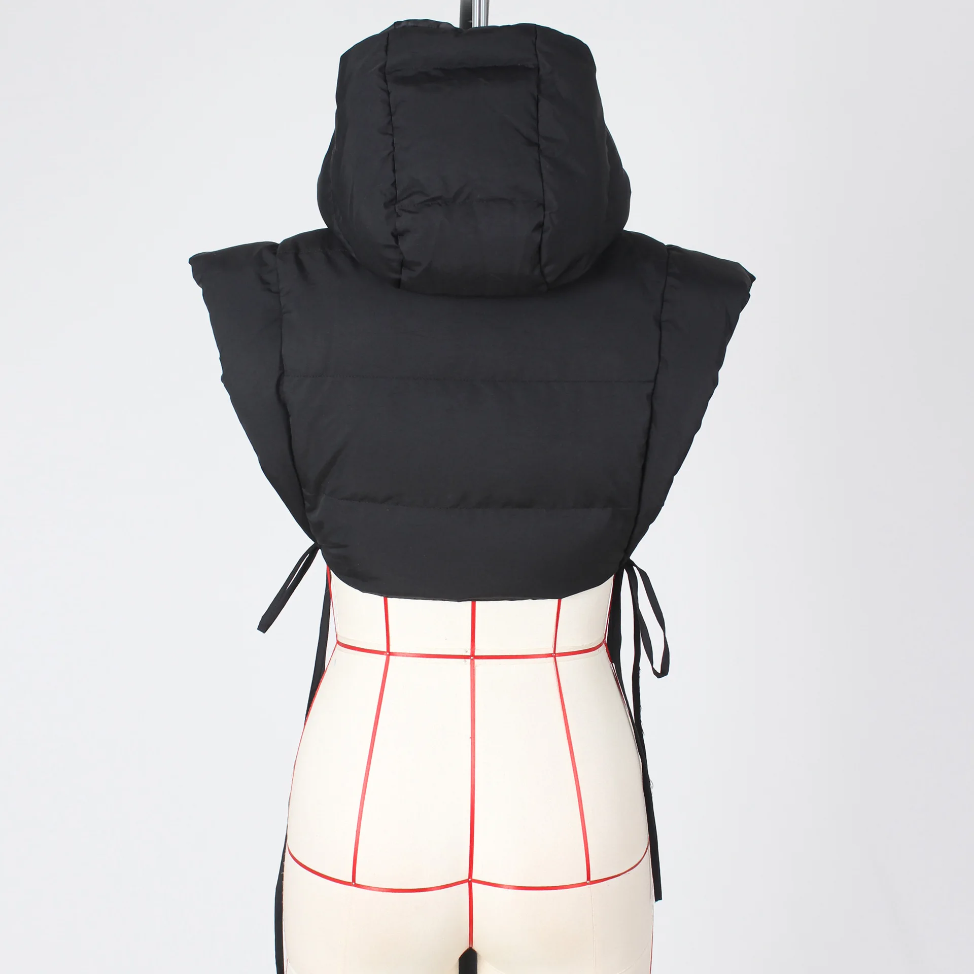 Women tie up hollow out side sexy hooded vest parkas for winter spring sleeveless jacket out coats
