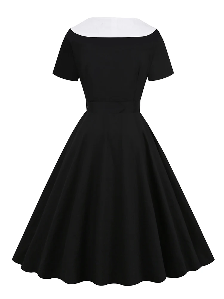 Tonval 1950s Women Vintage Summer Shawl Collar Double-Breasted Belted Elegant Dress Short Sleeve Cotton Midi Dresses 2026