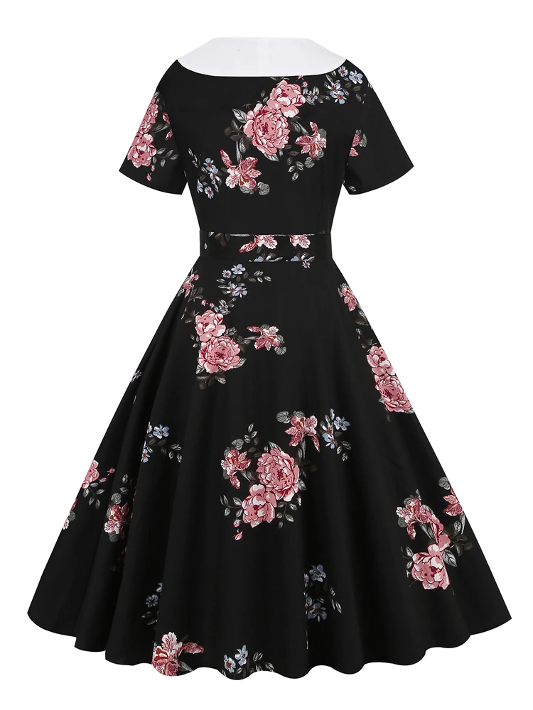 Tonval 1950s Women Vintage Summer Shawl Collar Double-Breasted Belted Elegant Dress Short Sleeve Cotton Midi Dresses 2026