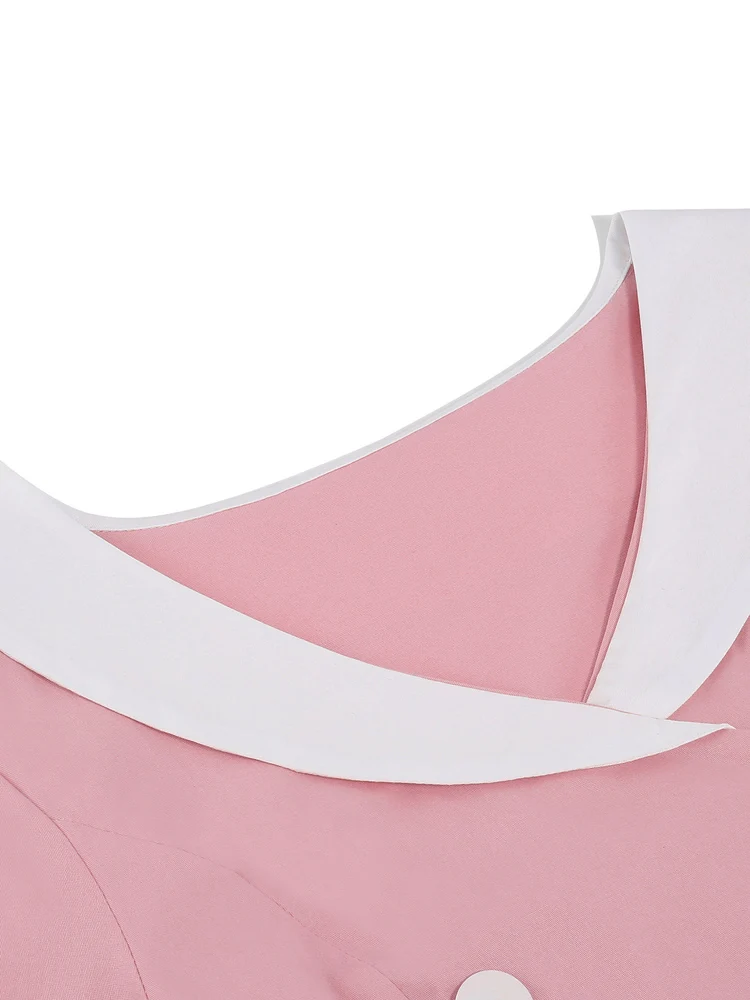 Tonval 1950s Women Vintage Summer Shawl Collar Double-Breasted Belted Elegant Dress Short Sleeve Cotton Midi Dresses 2026