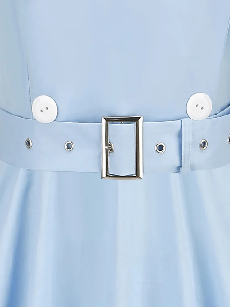 Tonval 1950s Women Vintage Summer Shawl Collar Double-Breasted Belted Elegant Dress Short Sleeve Cotton Midi Dresses 2026