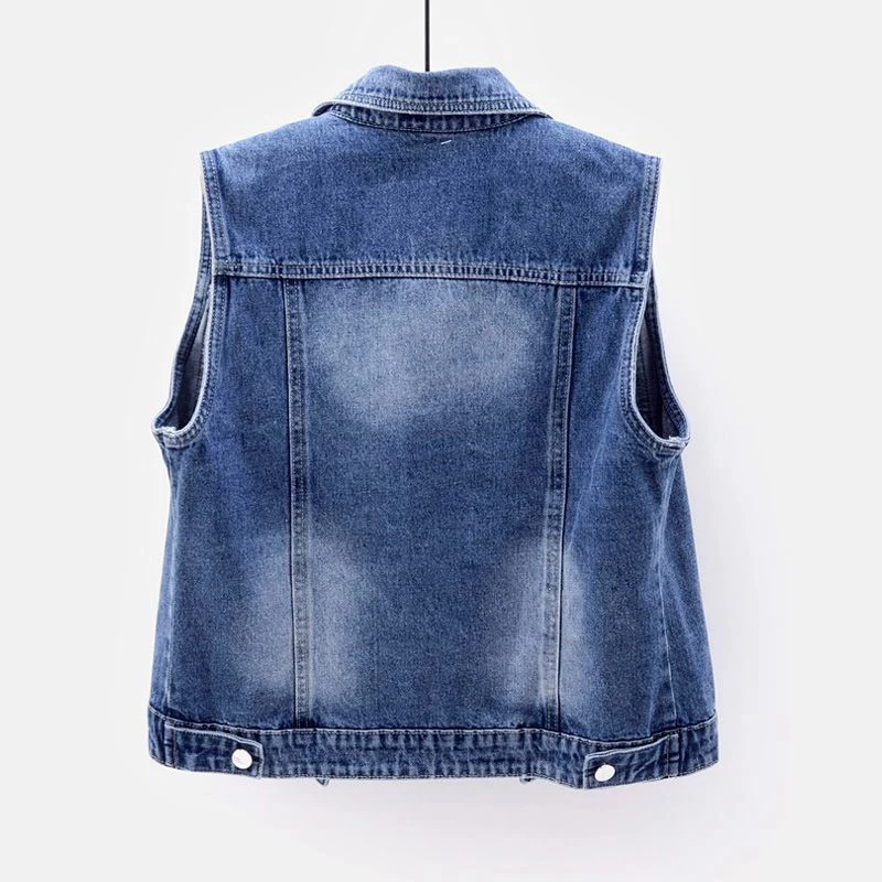 JMPRS Denim Women Vest Luxury Pearls Fashion Ripped Autumn Jeans Jacket Sleeveless Loose Short Coat Causal Waistcoats 5XL