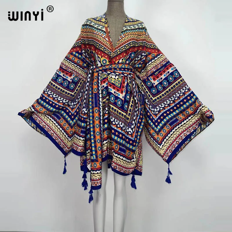 WINYI 2021 America Summer Women Cardigan stitch robe Cocktail sexcy Boho Maxi African Holiday Batwing Sleeve cotton feeling Robe