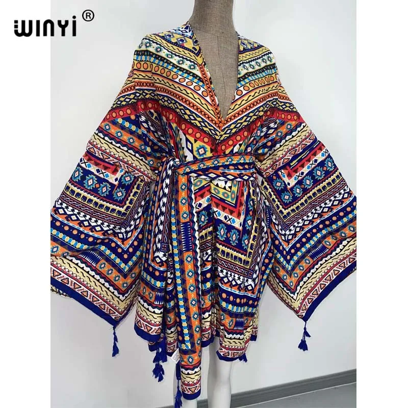 WINYI 2021 America Summer Women Cardigan stitch robe Cocktail sexcy Boho Maxi African Holiday Batwing Sleeve cotton feeling Robe