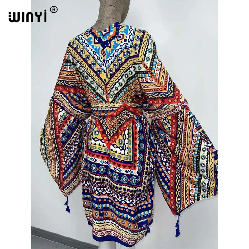 WINYI 2021 America Summer Women Cardigan stitch robe Cocktail sexcy Boho Maxi African Holiday Batwing Sleeve cotton feeling Robe