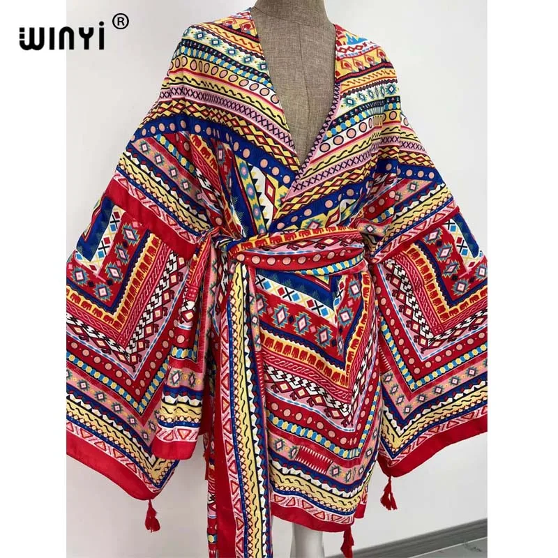 WINYI 2021 America Summer Women Cardigan stitch robe Cocktail sexcy Boho Maxi African Holiday Batwing Sleeve cotton feeling Robe
