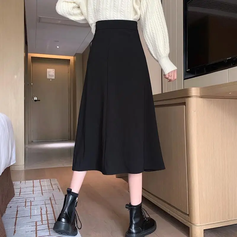 2026 Spring/Autumn Women Skirts High Waist Student Korean Style Dark Vintage Ruffle Long A-line Skirts Woman Fashion