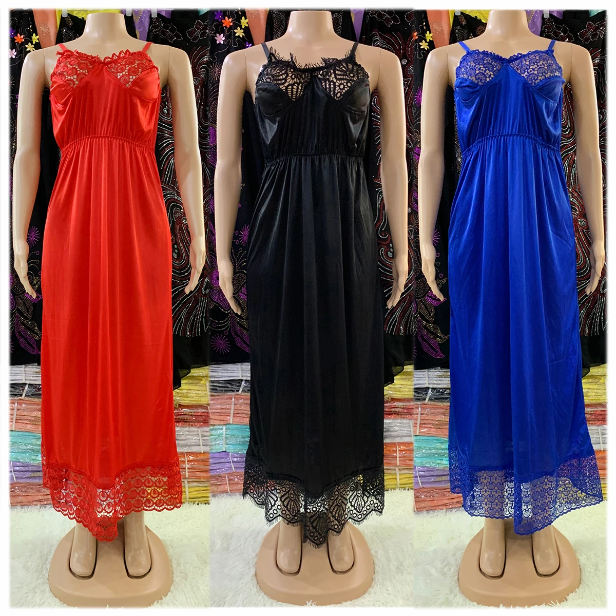 Hot Selling Women Sexy Elegant Lace Embroidery Pajamas Silk Comfortable Sexy Nightdress Suspender Skirt Length Stretch Dress
