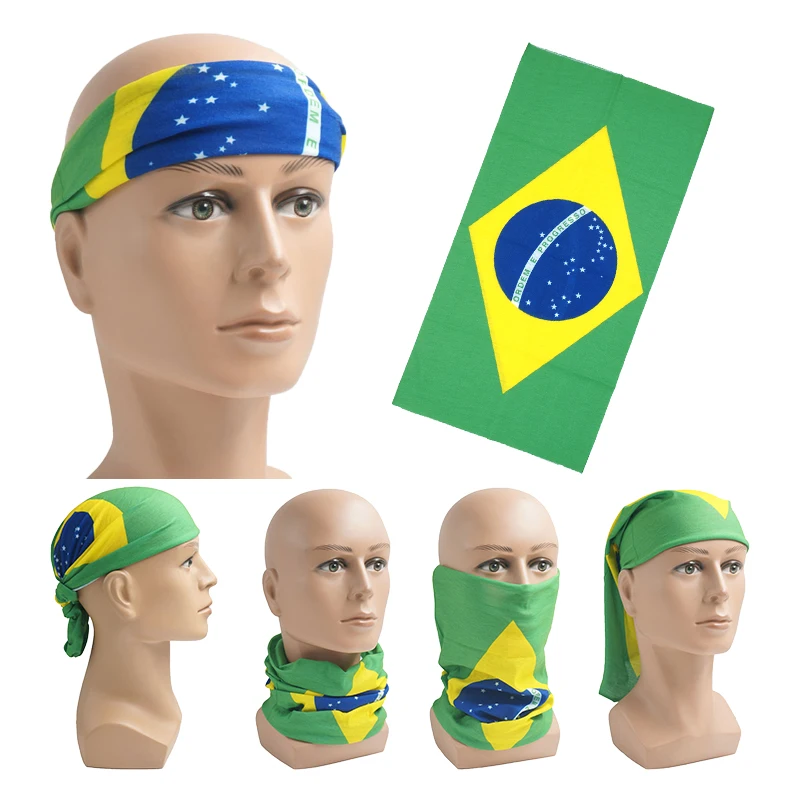 Brazil Flag Printed Cycling Head Bandana Anti-UV Fishing Scarf Unisex Neck Gaiter Seamless Face Cover Hiking Headwear Balaclava