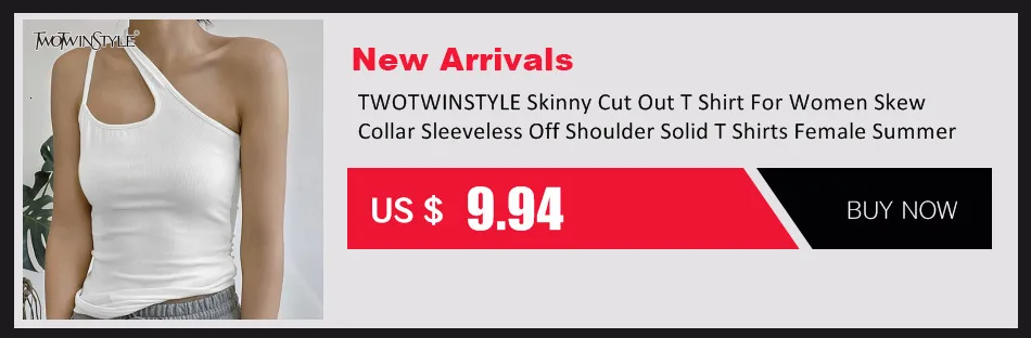 TWOTWINSTYLE Casual White T Shirt For Women O Neck Sleeveless Ruched Irregular Slim T Shirts Females Summer Fashion 2021 Stylish