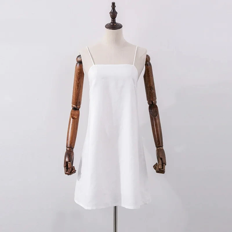 Vintage Cotton Linen Women Dresses 2024 Summer Sexy Spaghetti Strap Sleeveless Back Bandage Harajuku Party Club Mini Dress